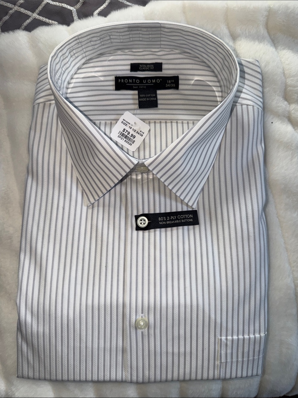 Pronto Uomo White Shirt with Gray Pinstripes
